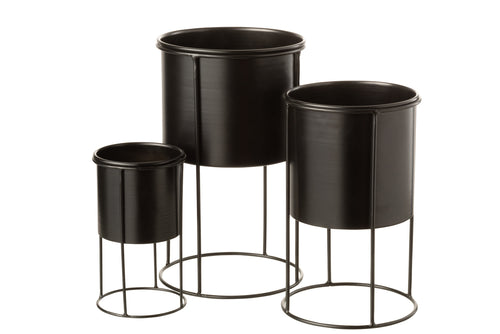 J-Line bloempot Op Voet - metaal - zwart - large - Ø 18 cm - vtwonen shop