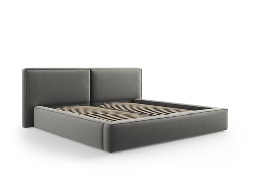 Micadoni Opbergbed met hoofdeinde Jodie 200x200cm, flueel, lichtgrijs - 228x251x108cm