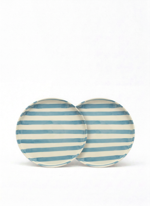vtwonen -  Lunchbord - Strepen - Blauw - Set van 2 - Keramiek - 20cm