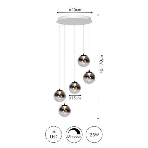 Atmooz hanglamp Monza 5 rond - wit - Ø 45 x H 170 cm - geïntegreerde led