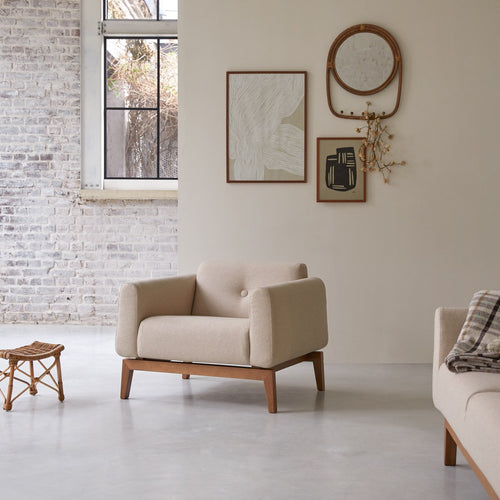 Tikamoon Fauteuil van massief eiken en ecru wol - Beige