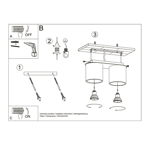 Sollux Lighting Plafondlamp ORBIS 2 grijs - 26x10x12cm