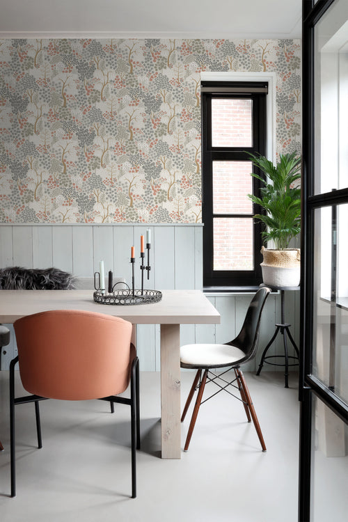ESTAhome behang bomen en bloemen vergrijsd groen en terracotta - 50 x 900 cm - 131187 - vtwonen shop