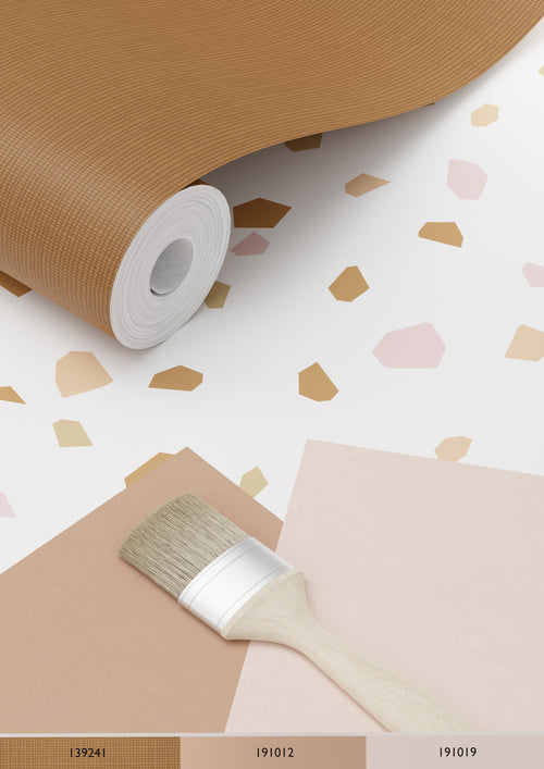 ESTAhome behang terrazzo zacht roze, warm oranje en beige - 53 cm x 10.05 m - 139198