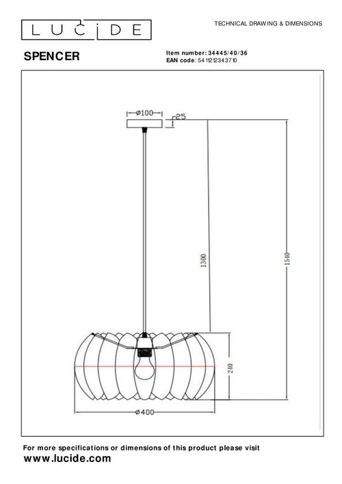 Lucide hanglamp SPENCER - 1xE27 - Grijs - vtwonen shop