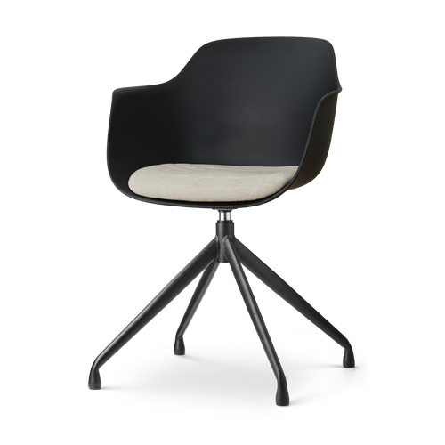 Nolon Nola-Liz draaibare eetkamerstoel zwart met naturelbeige zitkussen - zwart onderstel
