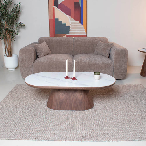 Giga Meubel Salontafel Alba - Ovaal Walnoot Hout/Keramisch - 120x60x38cm