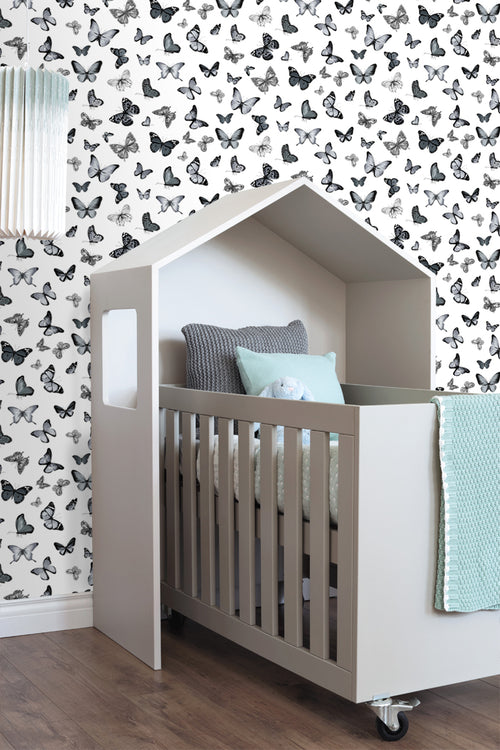 ESTAhome behang vlinders zwart en wit - 53 cm x 10.05 m - 138512