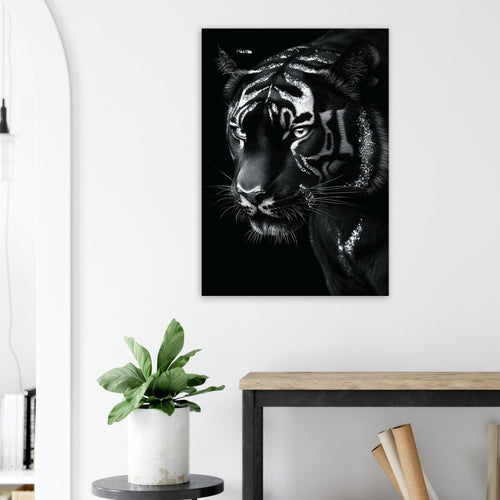 Artfulprints Canvas Tiger portrait canvas - 60x90 cm - Zwart / Wit