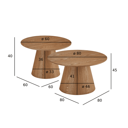 Furnhouse salontafel set Tango - Natuurlijk eikenhout - Ø 60/80 cm