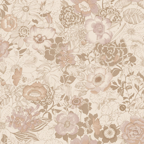 ESTAhome behang vintage bloemen beige en oudroze - 53 cm x 10.05 m - 139763