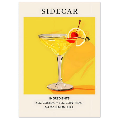 Artfulprints Poster Sidecar cocktail II - Ingrediënten   - A4 21x29.7 cm - Geel