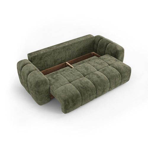 Premium Interiors - Slaapbank met opbergruimte SKY - gewaafd fluweel vintage groen 260cm