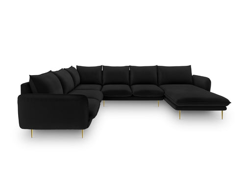 Cosmopolitan Design Panoramische hoekbank links Vienna 7-zits, flueel, zwart - 235x330x95cm