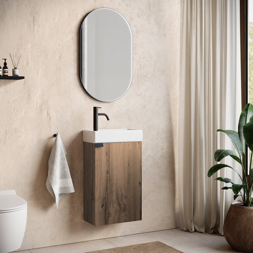 Badplaats Toiletmeubel Apollo 40 x 22 cm – Bruin Eiken – Fonteinmeubel met Wastafel