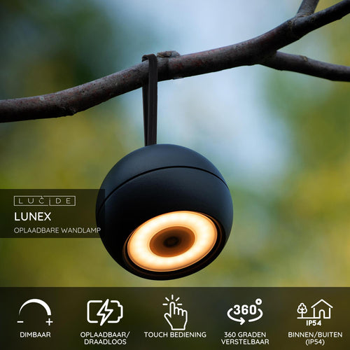 Lucide wandlamp LUNEX - Geïntegreerde LED - Zwart - vtwonen shop