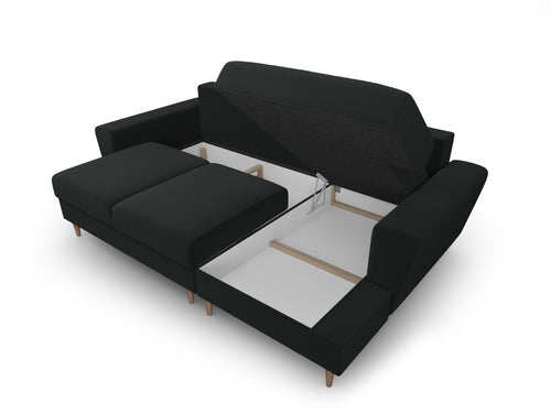 Cosmopolitan Design Converteerbare hoekbank rechts met opbergdoos Kyoto 4-zits, flueel zwart - 145x241x88cm