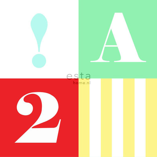 ESTAhome XXL behang blokken groen, blauw, geel, rood en roze - 50 x 900 cm - 158702 - vtwonen shop