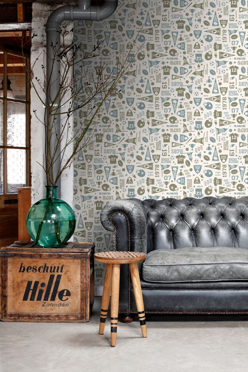 ESTAhome behang sportthema groen en blauw - 50 x 900 cm - 131943