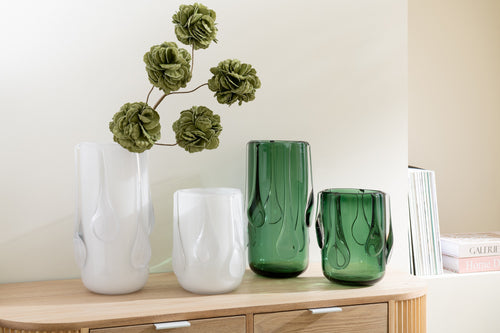 J-Line vaas Drippy - glas - groen - small - Ø 18.5 cm
