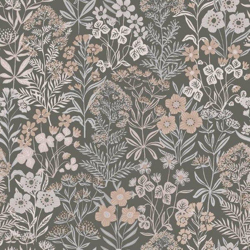 Borastapeter behang veldbloemen roze, vergrijsd groen en bruin - 53 cm x 10.05 m - 660349 - vtwonen shop