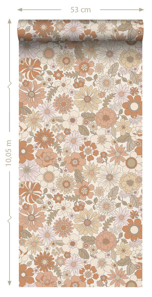 ESTAhome behang retro bloemen terracotta en lichtbeige - 53 cm x 10.05 m - 131247 - vtwonen shop
