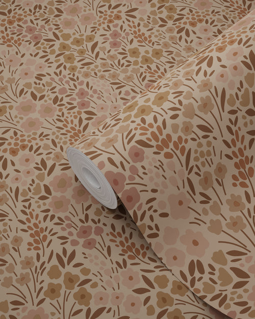 ESTAhome behang bloemetjes donker terracotta roze - 50 x 900 cm - 131231 - vtwonen shop