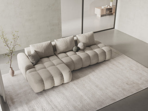Cosmopolitan Design Uitklapbare hoekbank links met opbergdoos Linz 3-zits, structurele stof beige - 142x275x84cm