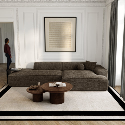 Premium Interiors - Rechthoekige hoekbank HANA - fluweel weefsel expresso bruin 300cm