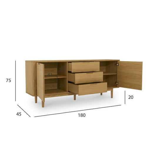 Furnhouse 3-deurs dressoir Nyborg - Natuurlijk eikenhout - MDF, Eikenfineer - 45x180x75