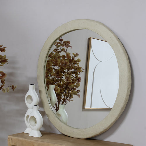 Giga Meubel Spiegel Paige - Rond - Naturel - 110cm
