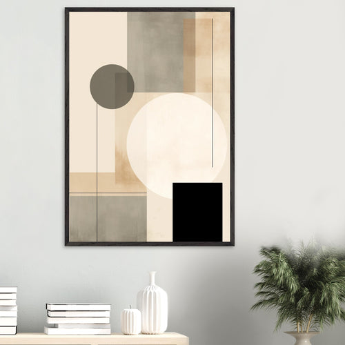 Artfulprints Poster met Lijst Japandi abstract   - A4 21x29.7 cm - Taupe