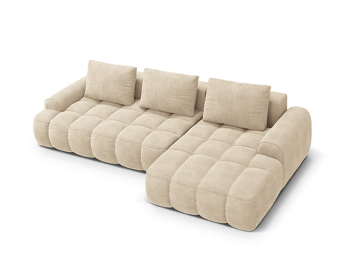Cosmopolitan Design Converteerbare hoekbank rechts met opbergdoos Linz 3-zits, flueel lichtbeige - 142x275x84cm