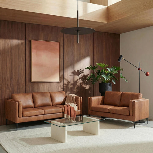 Furnhouse 3-zitsbank Valencia - Cognacbruin - Leer - 88x220x101