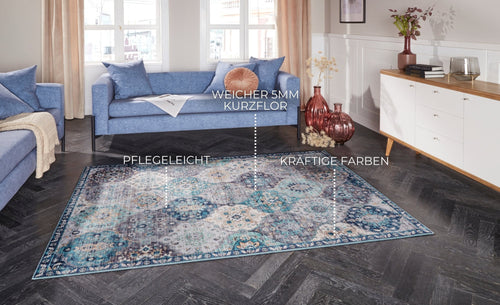 Carpet Kashmir Ghom in Oriental-Optic Denim Blue 200x290 cm