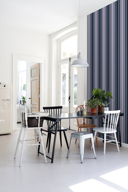 ESTAhome behang strepen marine blauw en rood - 53 cm x 10.05 m - 136419