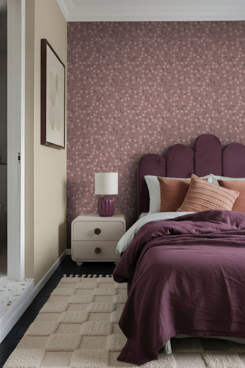ESTAhome behang bloemmotief oudroze en aubergine paars - 50 x 900 cm - 131130