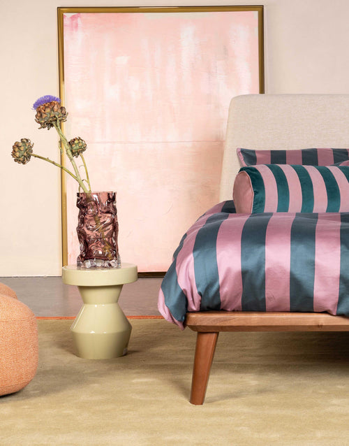 Essenza Minte Stripe dekbedovertrek - Tweepersoons – 200x200/220 cm - Woodrose - Dark teal
