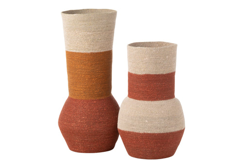 J-Line vaas Strepen - zeegras - naturel/roest - 68 cm hoog - vtwonen shop