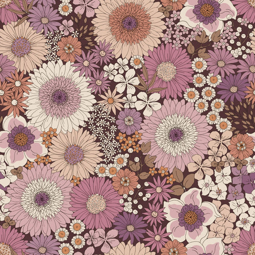 ESTAhome behang retro bloemen mauve paars en terracotta roze - 53 cm x 10.05 m - 131319