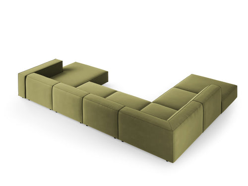 Cosmopolitan Design Panoramische hoekbank links Arendal 7-zits, flueel, lichtgroen - 262x364x70cm
