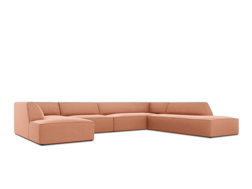 Micadoni Panoramische hoekbank rechts Ruby 7-zits, flueel, roze - 273x366x69cm
