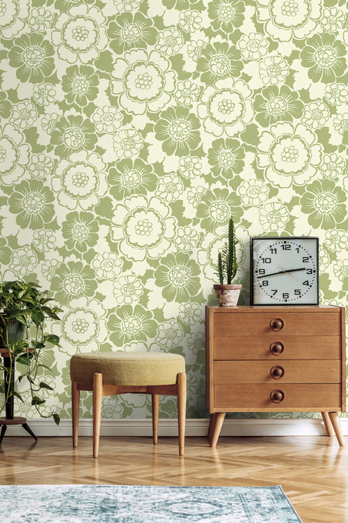 ESTAhome behang retro bloemen groen - 50 x 900 cm - 131525 - vtwonen shop