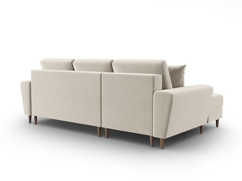 Cosmopolitan Design Uitklapbare hoekbank links met opbergdoos Kyoto 4-zits, flueel lichtbeige - 145x241x88cm
