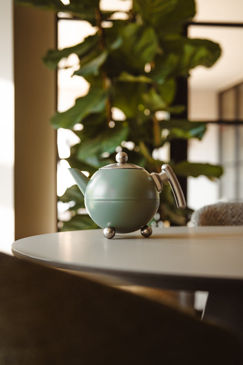 Bredemeijer - Duet® Bella Ronde – Dubbelwandige Theepot – 1,2 liter - RVS - Legergroen - vtwonen shop