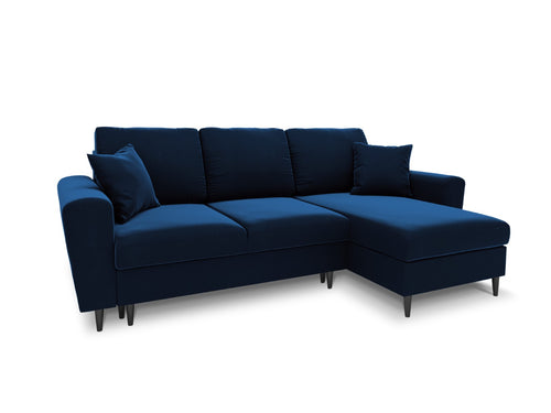 Cosmopolitan Design Omkeerbare converteerbare hoekbank met opbergdoos Kyoto 4-zits, flueel koningsblauw - 145x241x88cm