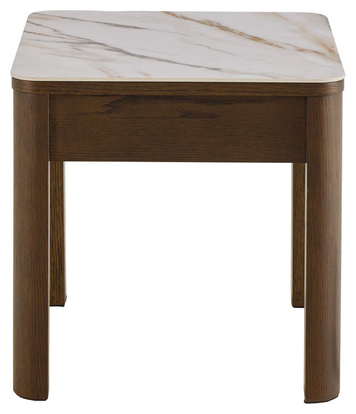 Rebellenclub  Leda Bijzettafel - 45 x 45 cm - Marmerlook / Gerookt Eiken