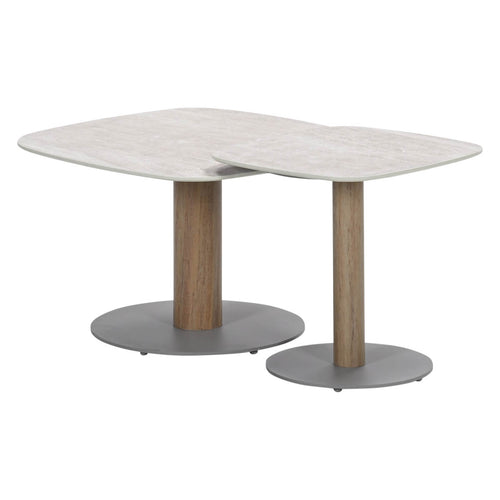 Bosco set van 2 loungetafels - taupe - Fibrestone/aluminium