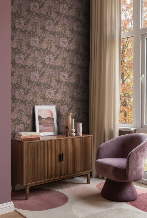 ESTAhome behang vintage bloemen mauve paars - 50 x 900 cm - 131850