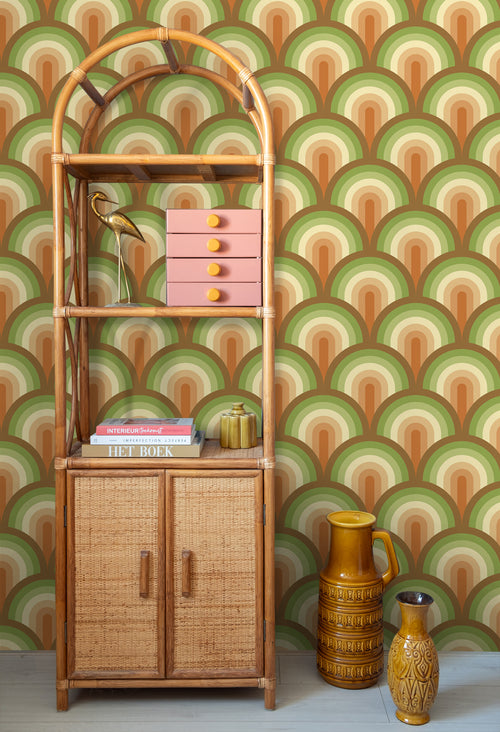 ESTAhome behang art deco bogen groen en bruin - 50 x 900 cm - 131770